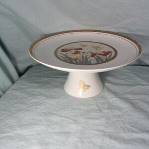 vintage gold chokin irises butterflies cake plate pedestal stand (w1969)